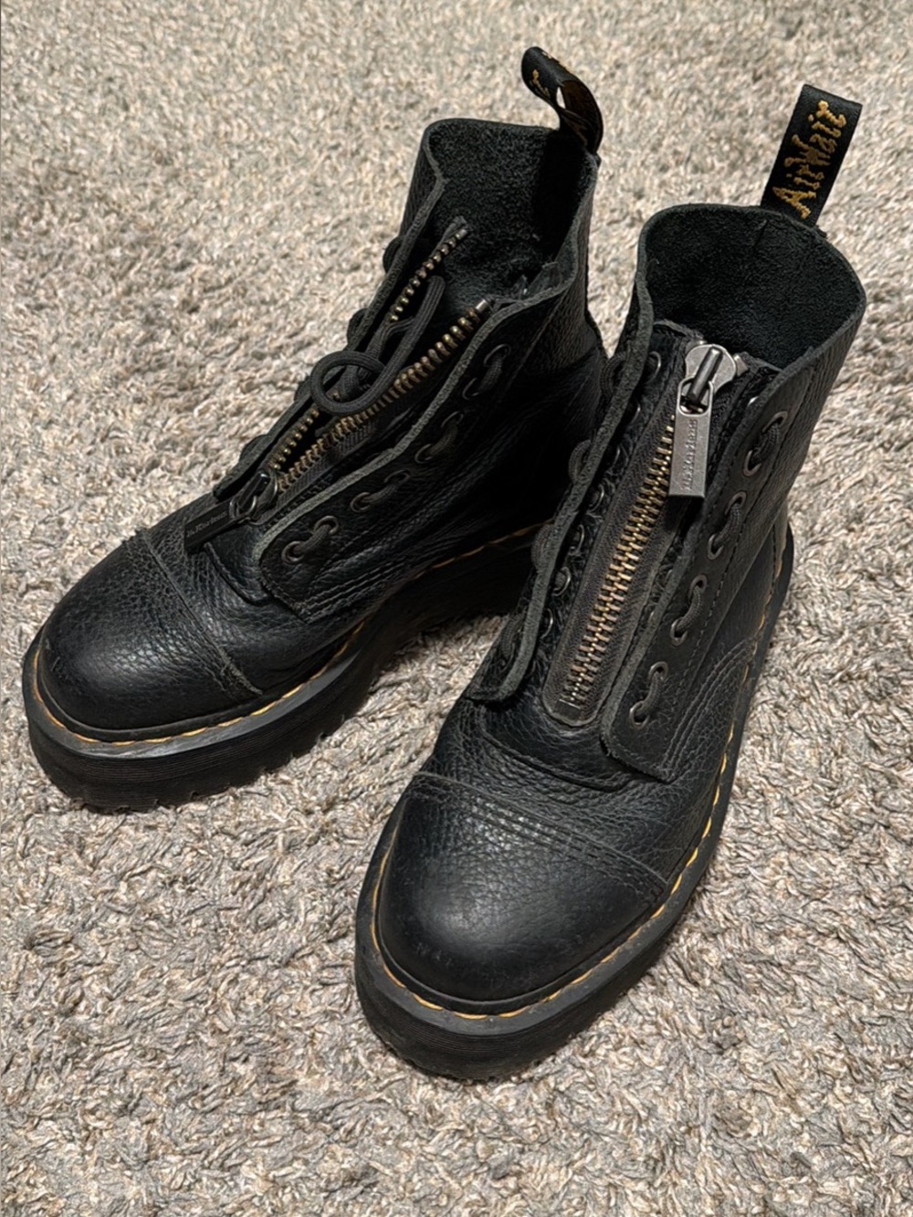 Dr. Martens Black Leather Front-Zip Combat Boots